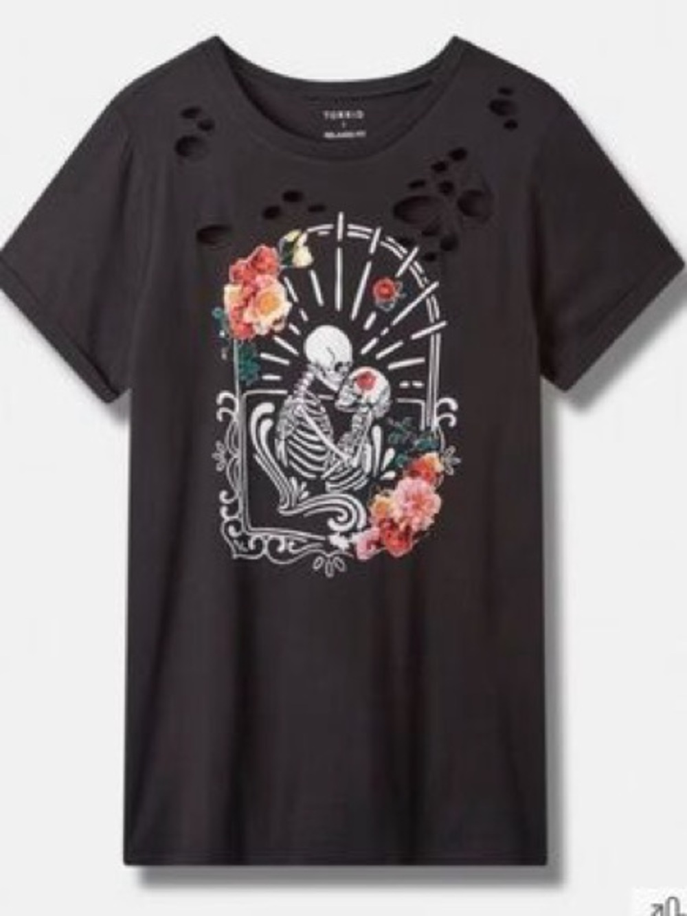 Torrid (heritage by torrid) dark grey floral skeleton distressed graphic t shirt